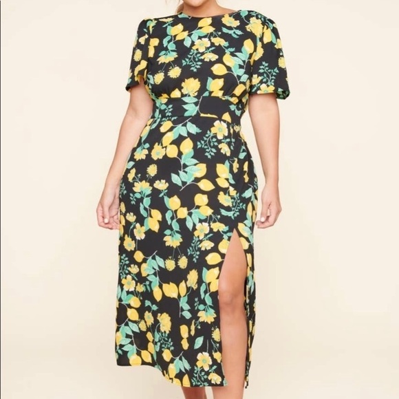 Plus Size Lemon Print Slit Midi Dress Sizes 1X,2X,3x  NWT - Picture 1 of 10